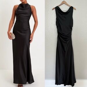 NWOT Effortlessly Sensational Black Satin Backless Maxi Dress